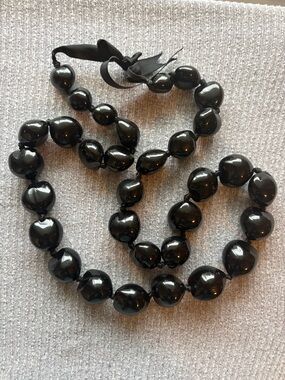 Vintage chunky black beaded necklace on black ribbon
